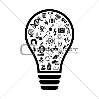 Light bulb with science icons