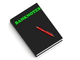 BANKNOTES- inscription of green letters on black book 