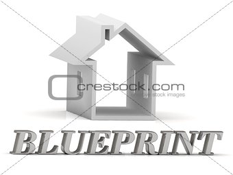 BLUEPRINT- inscription of silver letters and white house 