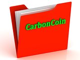 CarbonCoin- bright green letters on a gold folder 