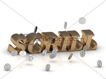 SCRILL- inscription of gold letters on white background