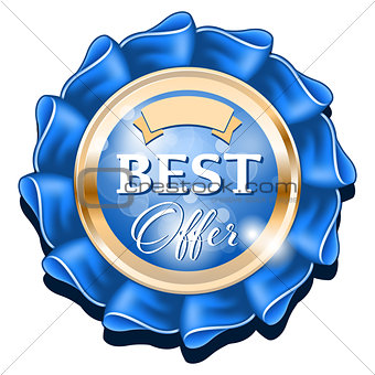 Blue best offer badge with gold border