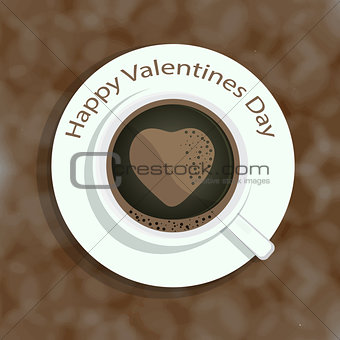 Cup of coffee with heart shape image on colorful background for Valentines Day and other occasions