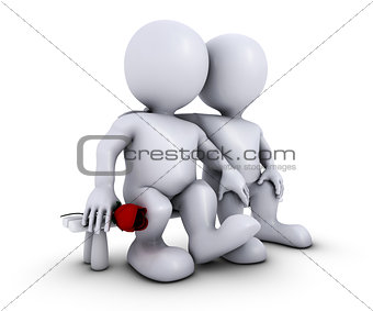 3D Morph Man couple sitting on a bench