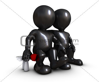 3D Morph Man couple sitting on a bench