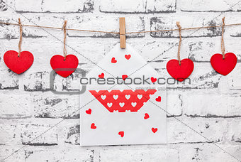 Love concept. Hearts and love letter on a string