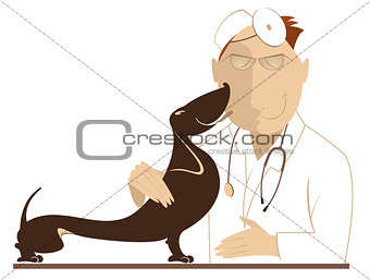 Veterinarian is examining a dog