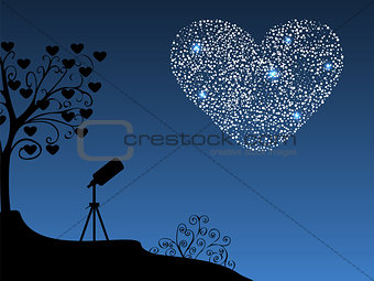 Romantic background telescope and heart