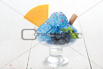 Blueberry ice cream and wafer