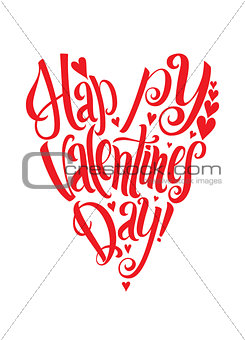 Happy Valentines Day  lettering card Heart shape White Background