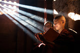 Young Buddhist novice monks reading