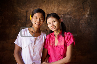 Two young Myanmar female smiling