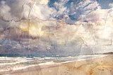 watercolor landscape retro ocean