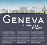 Geneva skyline with grey landmarks, blue sky and copy space