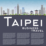 Taipei skyline with grey landmarks, blue sky and copy space. 
