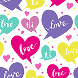 Romantic concept seamless pattern with colorful speech bubbles