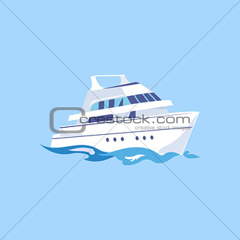 Two-Deck Ship on the Water. Vector Illustration