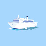White Passenger Ship on the Water. Vector Illustration