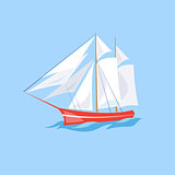 Frigate Ship on the Water. Vector Illustration