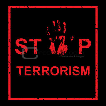 Vector handprint with inscription Stop terrorism