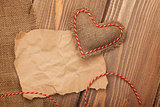 Blank old piece of paper and vintage handmaded valentines day to