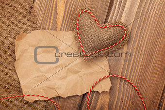Blank old piece of paper and vintage handmaded valentines day to