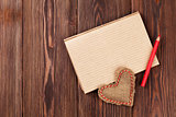 Valentines day toy heart and notepad for your text