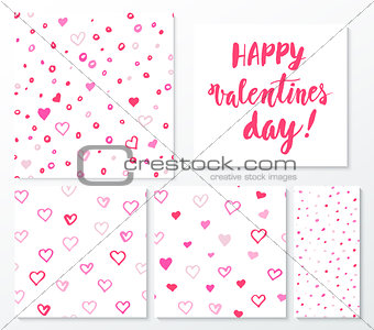 Valentines day herts patterns set with lettering design elements