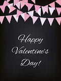 Background with pink flag garlands for Valentines day