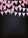 Background with pink flag garlands for Valentines day