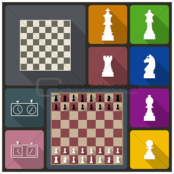 Chess icons, vector illustration.