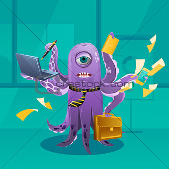 Cartoon Octopus Moster as a Boss
