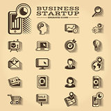 Business and Startup engraved icons set