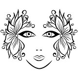 Abstract female face with floral accessories