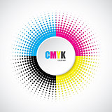 Abstract cmyk halftone background with 3d button