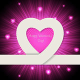 Pink valentine day greeting card with heart ribbon