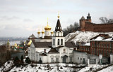 Winter view of orthodox Ñhurch and Kremlin Nizhny Novgorod