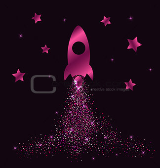 Pink rocket in space