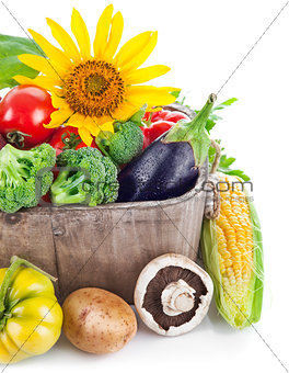 Fresh vegetables in wooden basket