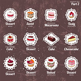 Set with different kinds of dessert.cake, muffin, macaroon, pie. Vintage style.  For your design, announcements, postcards, posters, restaurant menu.
