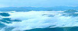 Summer morning cloudy mountain panorama 