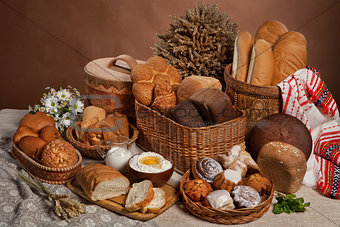 Still Life With Bread In Russian National Style