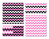 Set of pink seamless patterns with zig zag stripes