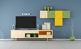 Contemporary  TV wall unit  in ablue room
