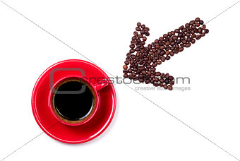Arrow pointing to red coffee cup