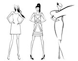 Fashion models.Sketch. Set of vector women or girls.