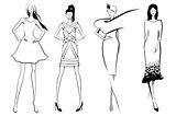 Fashion models.Sketch. Set of vector women or girls.