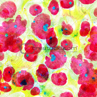 Seamless pattern with red watercolor poppies. Vector illustration, EPS10