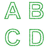 Green grass font set - letters A, B, C, D