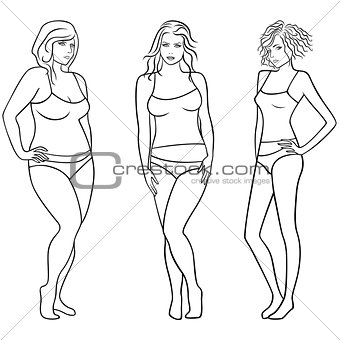 Female outlines with different figures